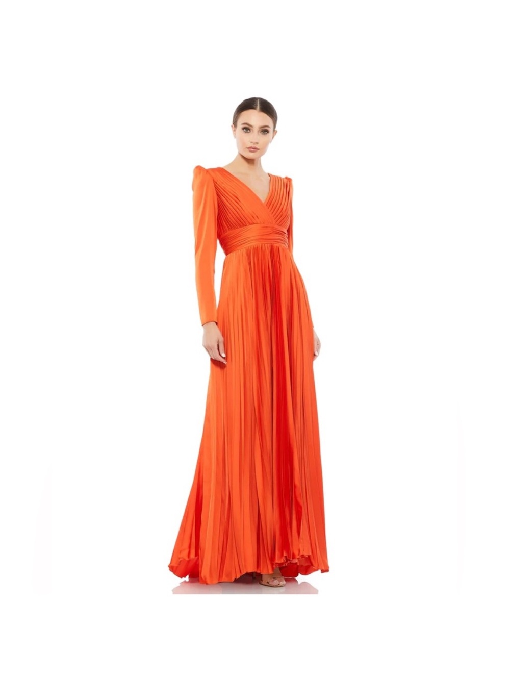 Mac Duggal Ieena Sunset Orange Pleated Long Sleeve Gown Dress Size 6